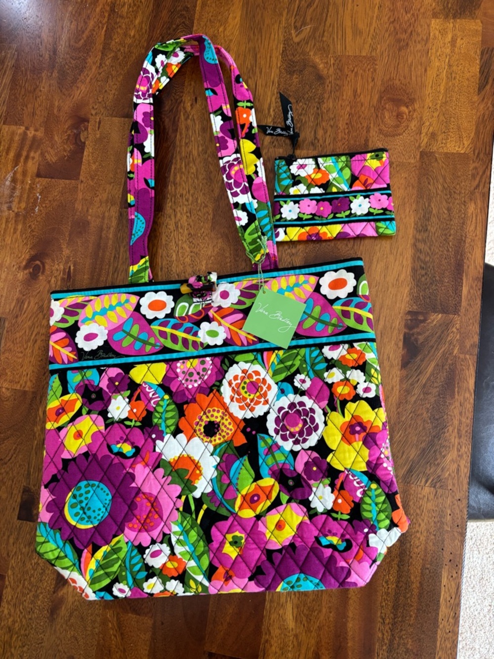 Vera Bradley Multicolor Floral Quilted Tote with Card Holder